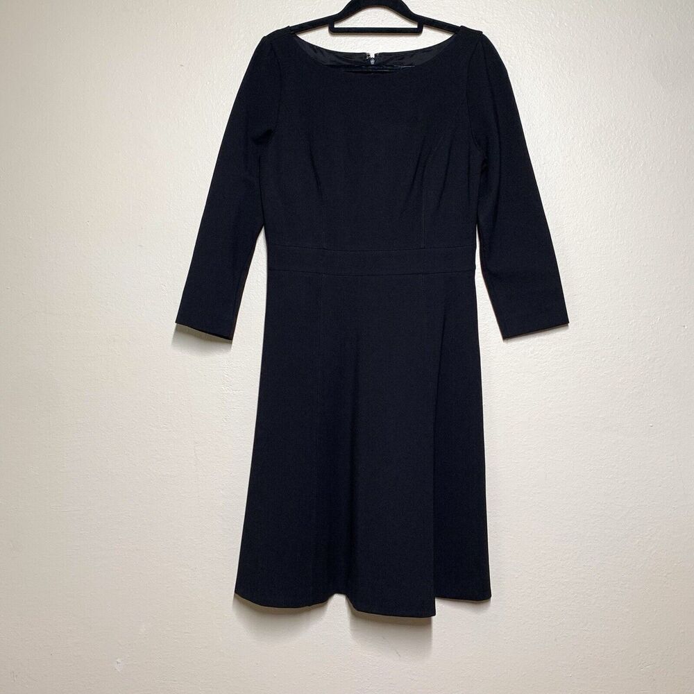 J. Crew Fit and Flare Sheath Dress in Stretch Ponte 4 Black 3/4 Sleeves